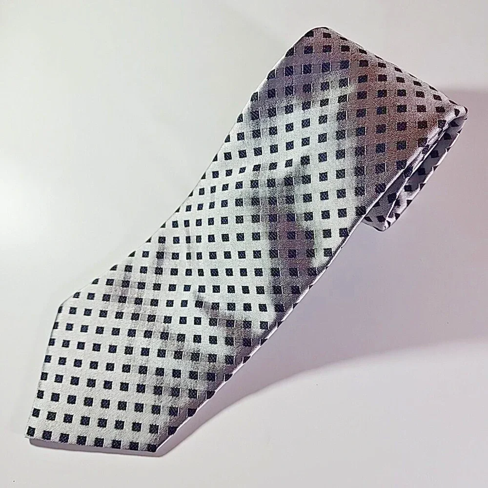 Prochownick Gray with Dark Gray Squares Silk Tie Necktie, Italy - Like New